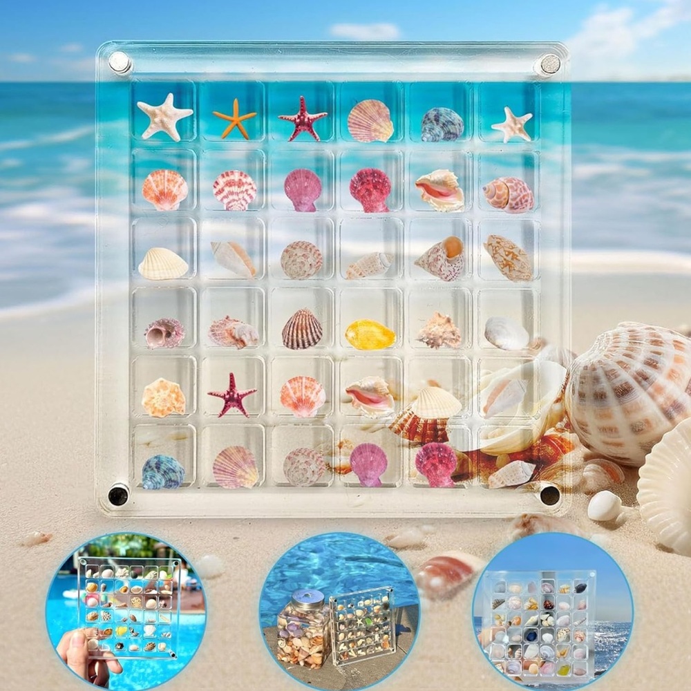 36 Grids Square Clear Acrylic Shadow Boxes Mini Seashell Collection Display Box
